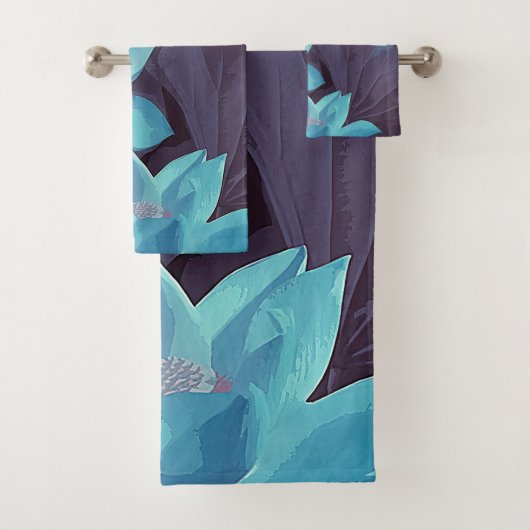 Elegant Blue Lotus Acryllic Artwork | Bad Handdoek (Insitu)