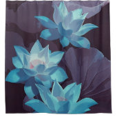 Elegant Blue Lotus Acryllic Artwork | Douchegordijn (Voorkant)