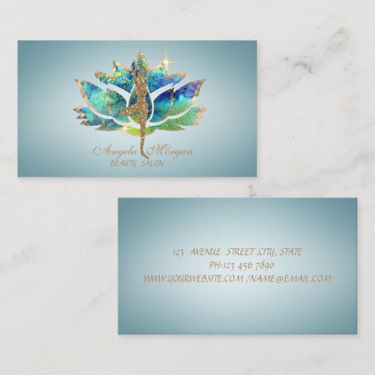 Elegant Blue Lotus Flower Glitter Yoga Girl Visitekaartje (Voorkant / Achterkant)