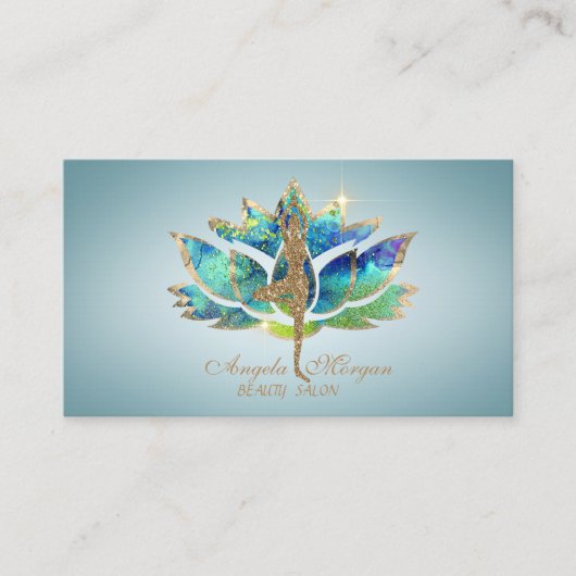 Elegant Blue Lotus Flower Glitter Yoga Girl Visitekaartje (Voorkant)