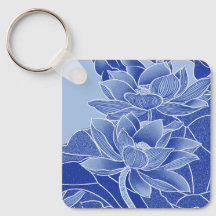 Elegant Blue Lotus Flowers Mandala Chinoiserie