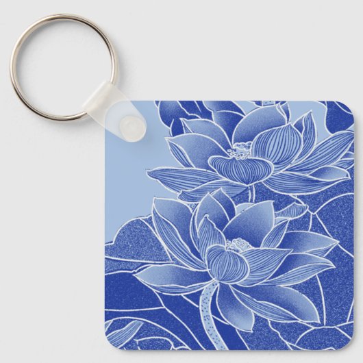 Elegant Blue Lotus Flowers Mandala Chinoiserie Sleutelhanger (Voorkant)