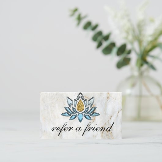 Elegant Blue Lotus Marble Aanbevelingskaartje (Staand voorkant)