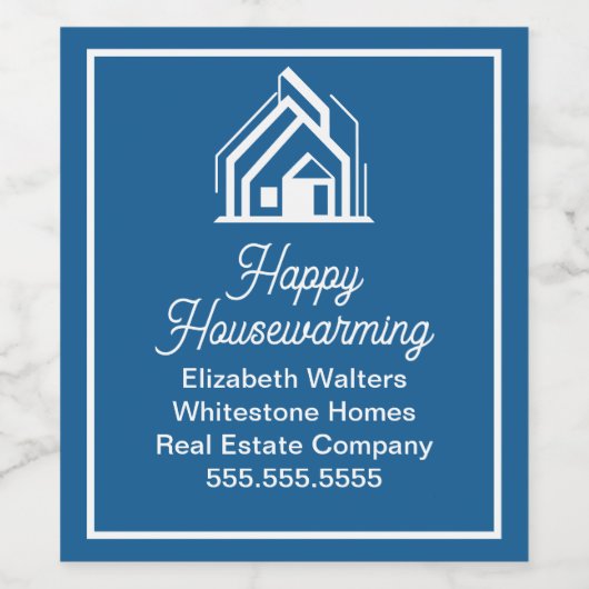 Elegant Blue Makelaarbedrijf Aangepaste Makelaar Wijn Etiket (Enkel label)