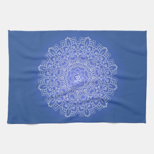 Elegant Blue Mandala met OM Theedoek (Horizontaal)