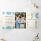 Elegant Blue Mandala Traditional Indian Wedding Drieluik Uitnodiging (Binnen)