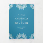 Elegant Blue Mandala Traditional Indian Wedding Drieluik Uitnodiging (Cover)