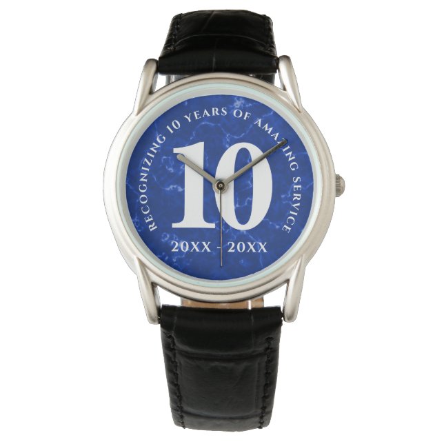Elegant Blue Marble 10 jaar Jubileum Horloge (Voorkant)