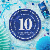 Elegant Blue Marble 10 jaar Jubileum Papieren Bordje (Feest)