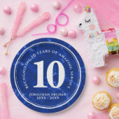 Elegant Blue Marble 10 jaar Jubileum Papieren Bordje (Feest)