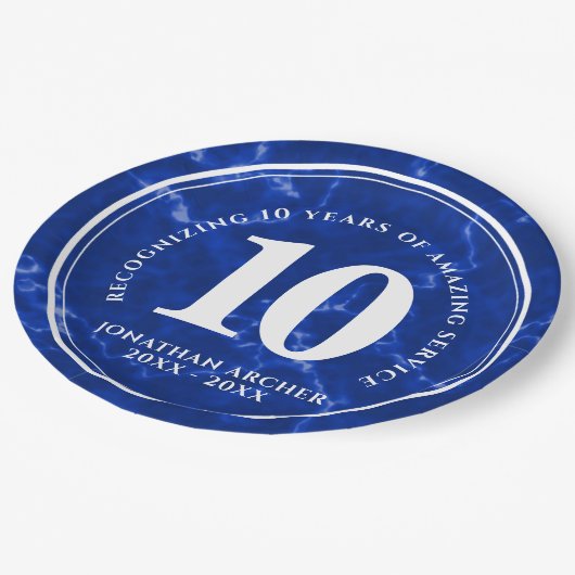 Elegant Blue Marble 10 jaar Jubileum Papieren Bordje (Gekanteld)