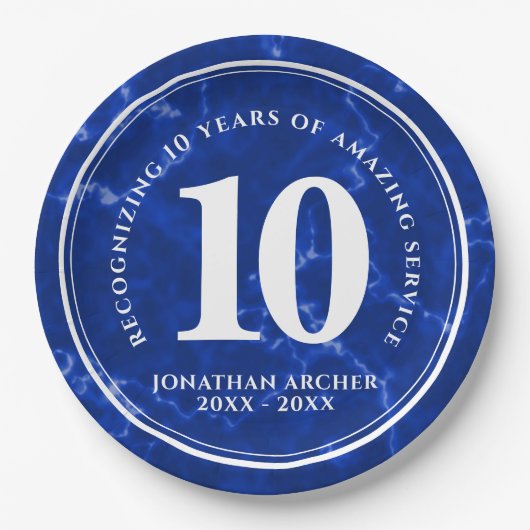 Elegant Blue Marble 10 jaar Jubileum Papieren Bordje (Voorkant)