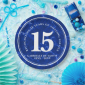 Elegant Blue Marble 15 jaar Jubileum Papieren Bordje (Feest)