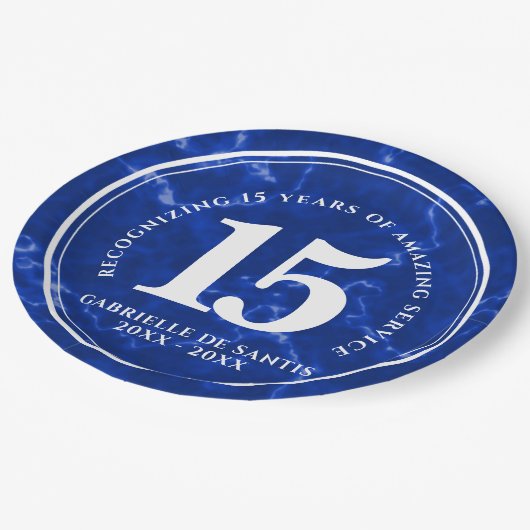 Elegant Blue Marble 15 jaar Jubileum Papieren Bordje (Gekanteld)
