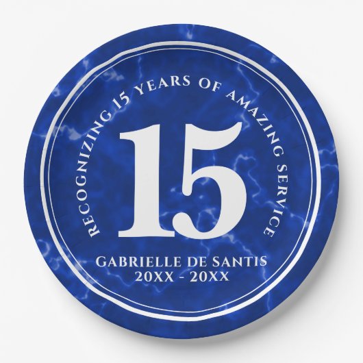Elegant Blue Marble 15 jaar Jubileum Papieren Bordje (Voorkant)