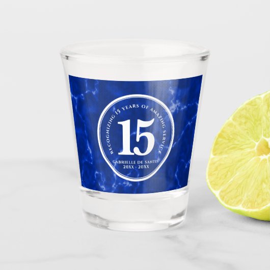 Elegant Blue Marble 15 jaar Jubileum Shot Glas (Voorkant)