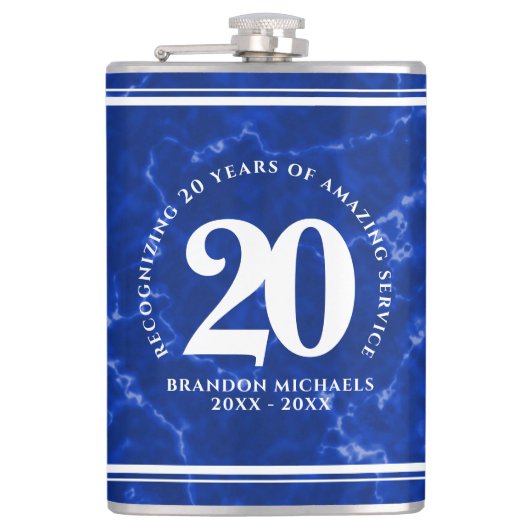 Elegant Blue Marble 20 jaar Jubileum Heupfles (Voorkant)