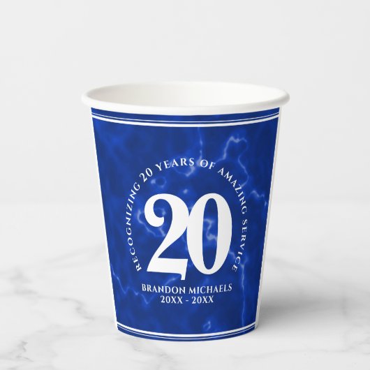 Elegant Blue Marble 20 jaar Jubileum Papieren Bekers (Achterkant)