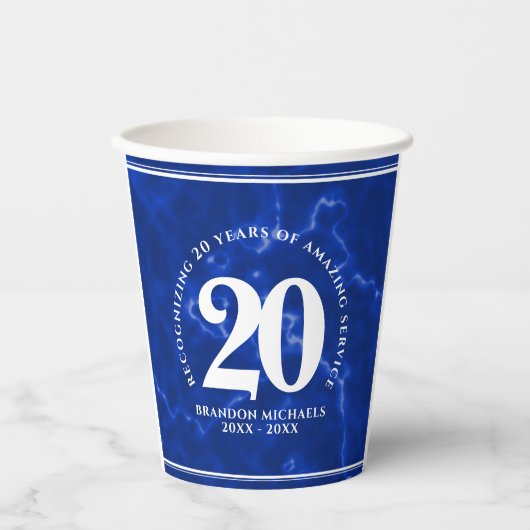 Elegant Blue Marble 20 jaar Jubileum Papieren Bekers (Voorkant)