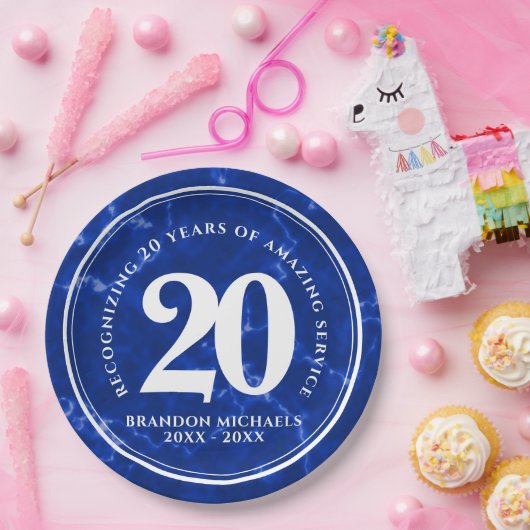 Elegant Blue Marble 20 jaar Jubileum Papieren Bordje (Feest)