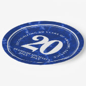 Elegant Blue Marble 20 jaar Jubileum Papieren Bordje (Gekanteld)
