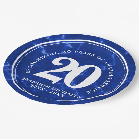 Elegant Blue Marble 20 jaar Jubileum Papieren Bordje (Gekanteld)