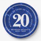 Elegant Blue Marble 20 jaar Jubileum Papieren Bordje (Voorkant)
