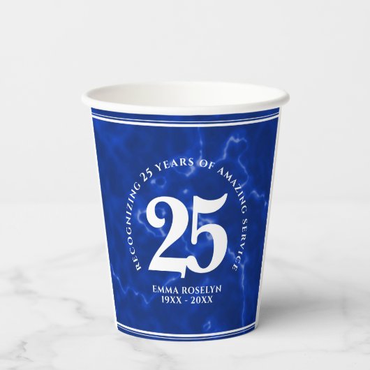 Elegant Blue Marble 25 jaar Jubileum Papieren Bekers (Achterkant)