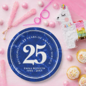 Elegant Blue Marble 25 jaar Jubileum Papieren Bordje (Feest)