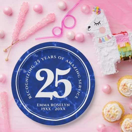 Elegant Blue Marble 25 jaar Jubileum Papieren Bordje (Feest)