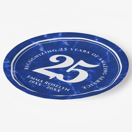 Elegant Blue Marble 25 jaar Jubileum Papieren Bordje (Gekanteld)
