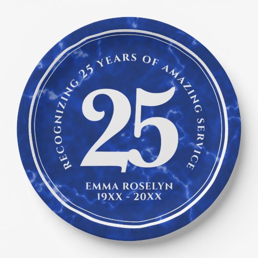 Elegant Blue Marble 25 jaar Jubileum Papieren Bordje (Voorkant)