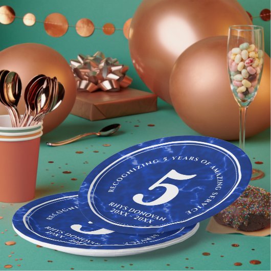 Elegant Blue Marble 5 jaar Jubileum Papieren Bordje (Multi)