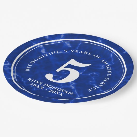 Elegant Blue Marble 5 jaar Jubileum Papieren Bordje (Gekanteld)