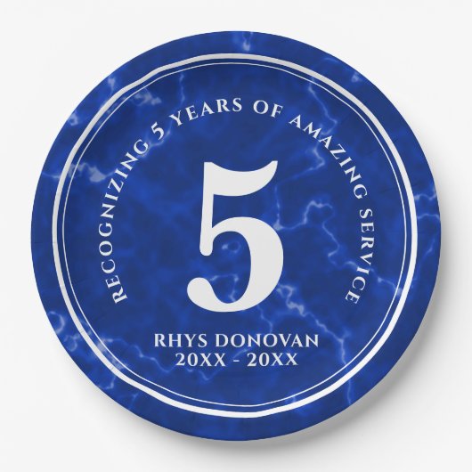 Elegant Blue Marble 5 jaar Jubileum Papieren Bordje (Voorkant)