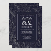 Elegant Blue Marble 60th Birthday Invitation Kaart (Voorkant / Achterkant)