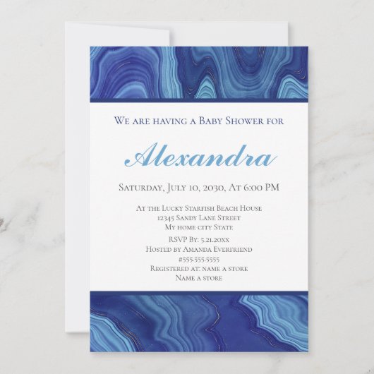 Elegant Blue Marble Agate Baby shower (Voorkant)