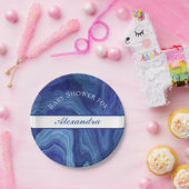 Elegant Blue Marble Agate Baby shower Papieren Bordje (Feest)
