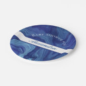 Elegant Blue Marble Agate Baby shower Papieren Bordje (Gekanteld)