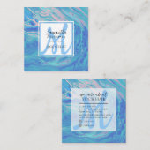 Elegant Blue Marble Agate Monogram Hair Stylist Vierkante Visitekaartje (Voorkant / Achterkant)