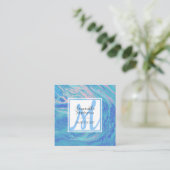 Elegant Blue Marble Agate Monogram Hair Stylist Vierkante Visitekaartje (Staand voorkant)