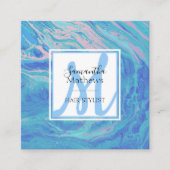 Elegant Blue Marble Agate Monogram Hair Stylist Vierkante Visitekaartje (Voorkant)