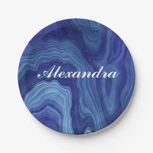 Elegant Blue Marble Agate Party Paper Borden Papieren Bordje (Voorkant)