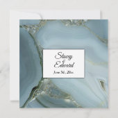 Elegant Blue Marble Agate Wedding Invitation Kaart (Achterkant)