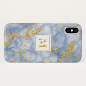 Elegant Blue Marble Monogram Faux Gold Glitter Case-Mate iPhone Case (Achterkant (horizontaal))