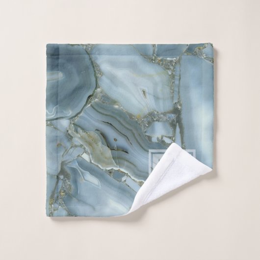 Elegant Blue Marble Natural Stone Pattern Monogram Bad Handdoek (Wasdoekje)