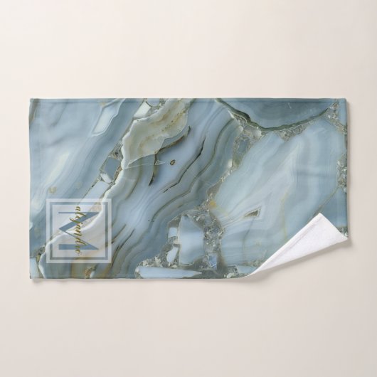 Elegant Blue Marble Natural Stone Pattern Monogram Bad Handdoek (Handdoek)