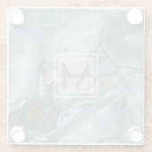 Elegant Blue Marble Natural Stone Pattern Monogram Glazen Onderzetter (Achterkant)