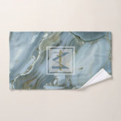 Elegant Blue Marble Natural Stone Pattern Monogram Handdoek (Handdoek)