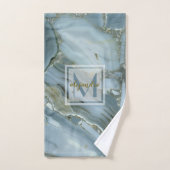 Elegant Blue Marble Natural Stone Pattern Monogram Handdoek (Handdoek)